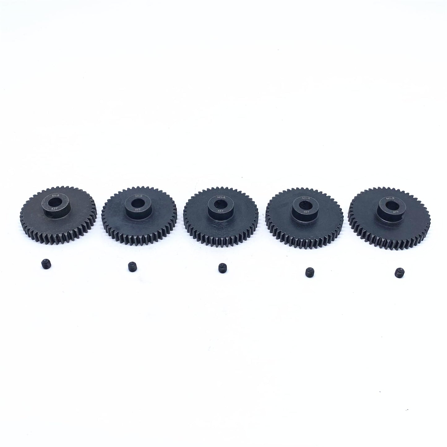 KingVal Replacement 5PCS M1 8mm 43T 44T 45T 46T 47T Steel Pinion Motor Gear Compatible with 1/5 RC Car Brushed Brushless Motor
