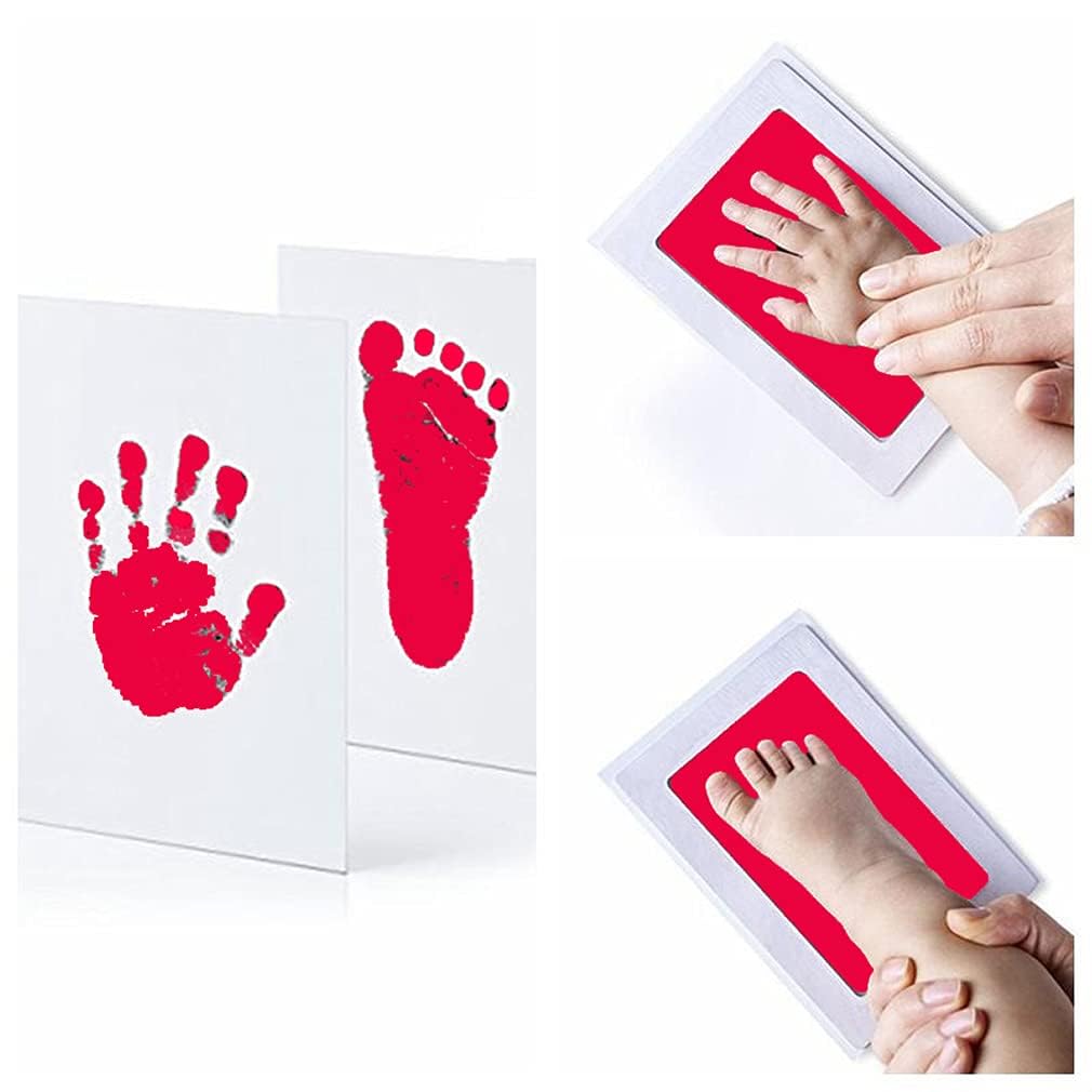 Kachkit 2 Pcs Baby Handprint And Footprint Kit, 2 Baby Inkless Print Pads, 4 Imprint Cards 100% Nontoxic & Mess Free Safe For N