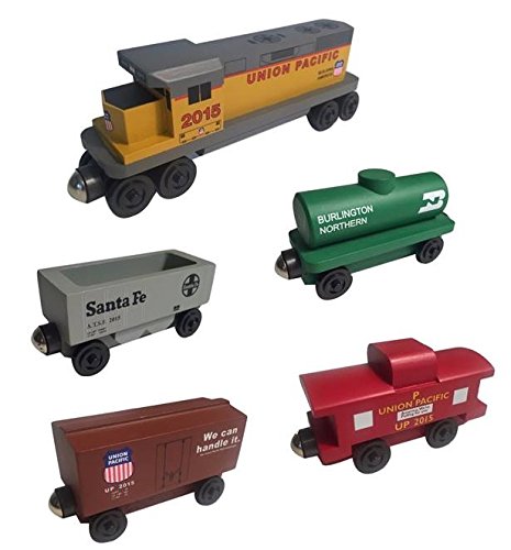 Whittle Shortline Railroad Union Pacific GP-38 Diesel Wooden Toy Train Set - 5 Pieces