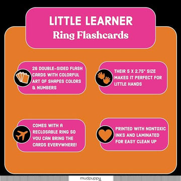 Mudpuppy Little Learner - Ring Flashcards 26 Durable Double Sided Shapes & Numbers Cards With Reclosable Ring With Colorful Art