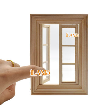 Iland Dollhouse Window, 1/12 Scale Accessories, Wooden Window Panes & Trims (Classic Push-Out)