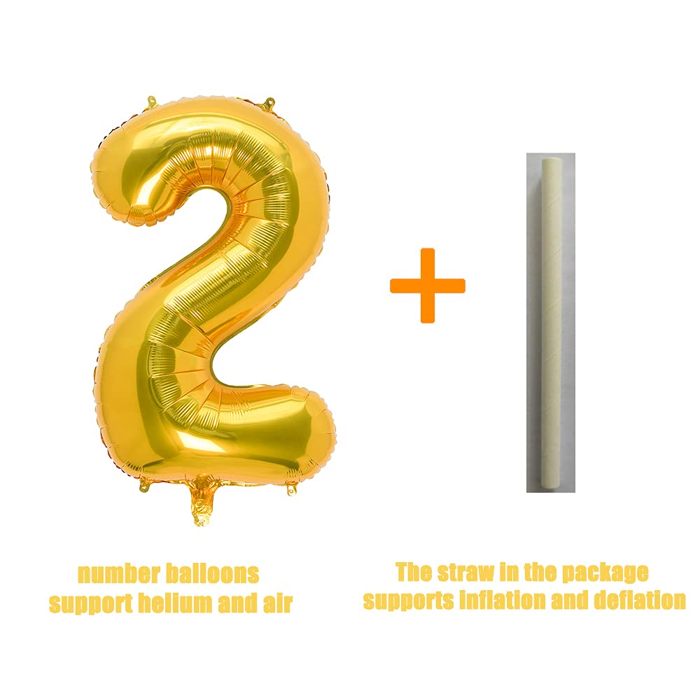 32 Inch Gold Number 2 Balloons Foil Ballon Digital Birthday Party Decoration Supplies (Gold Number 2 Balloon)
