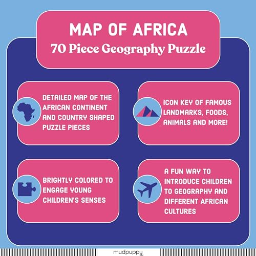 Mudpuppy Map Of Africa - 70 Piece Geography Puzzle With Country-Shaped Pieces And Iconic Landscapes Cultural Items And More