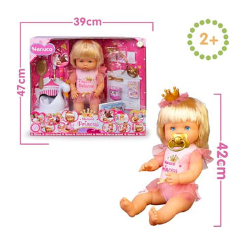 Nenuco Princess, 16 Waterproof Baby Doll with 8 Accessories to Care for Her, for Ages 2+