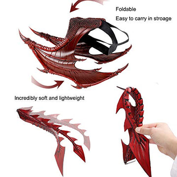 Alodidae Dragon Costumes Set Devil Wings Demon Tail Dino Mask For Halloween Masquerade Party Cosplay (Red)