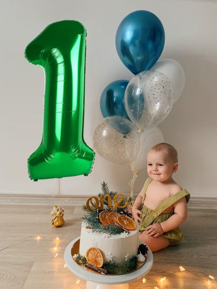 Mluchee Dark Green Number Balloon 40 Inch, Aluminum Wild One Birthday Decor for Baby Girl/Boy 1st Birthday Party