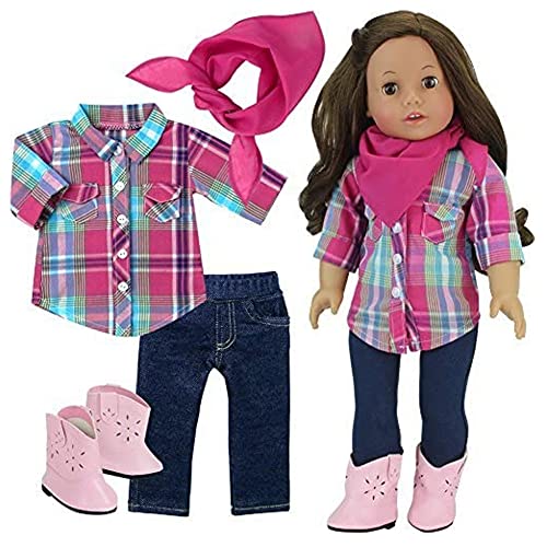 Sophia'S 18'' Doll 4 Pc. Western Outfit Plaid Shirt, Jeggings, Pink Boots And Bandana Outfit, Multicolor