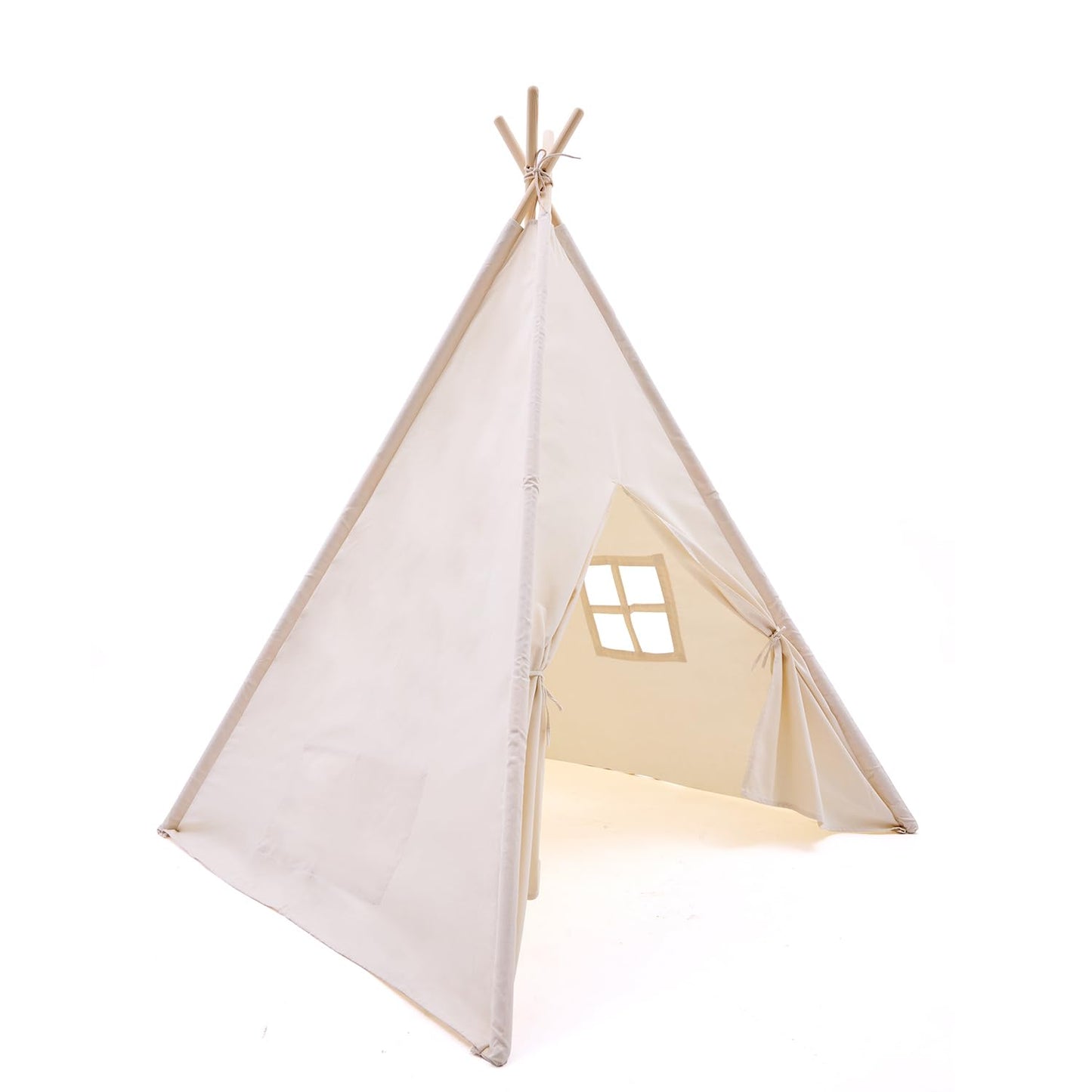 Watevlotcs Kids Play Teepee Tent With Carry Bag 43 X 43 X 63 Inch, Natural Cotton Canvas + Pine Wood Frame
