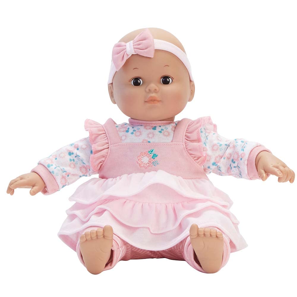 Madame Alexander 14-Inch Baby Cuddles Doll With Bottle, Pink Floral, Medium Skin Tone