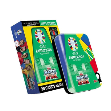 Topps Official Euro 2024 Match Attax - Booster Tin - Super Strikers - Contains 28 Euro 2024 Match Attax Cards Plus 3 limited availability Super Strikers Limited Edition Cards!