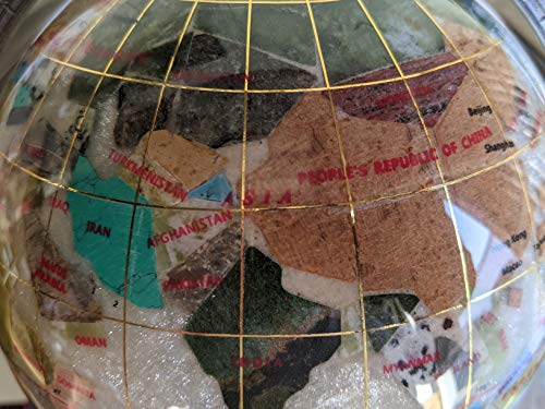 Unique Art 10-Inch Tall Pearl Swirl Ocean Gemstone World Globe With 4 Leg Silver Stand,White