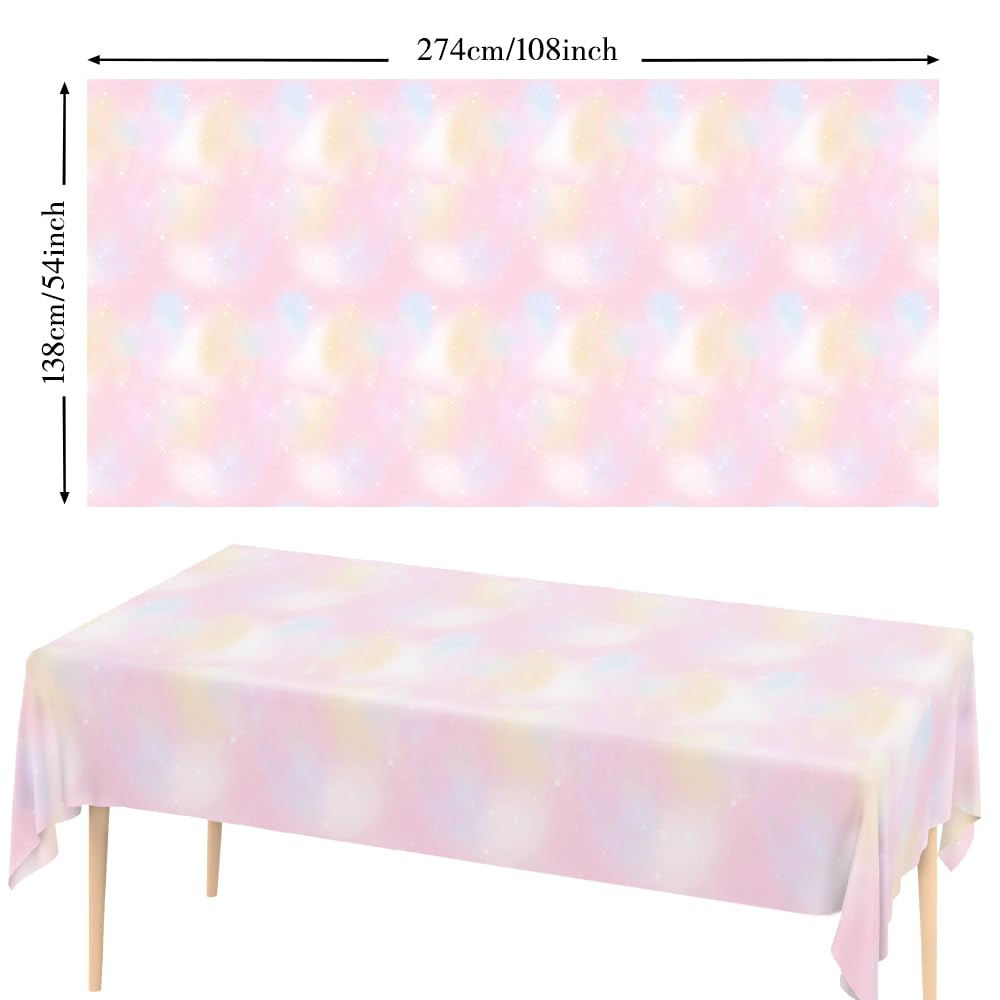 Agltp Pastel Rainbow Tablecloth, Plactic Pastel Table Cloths For Parties Disposable, Rectangle Pink Rainbow Table Cloths For Par