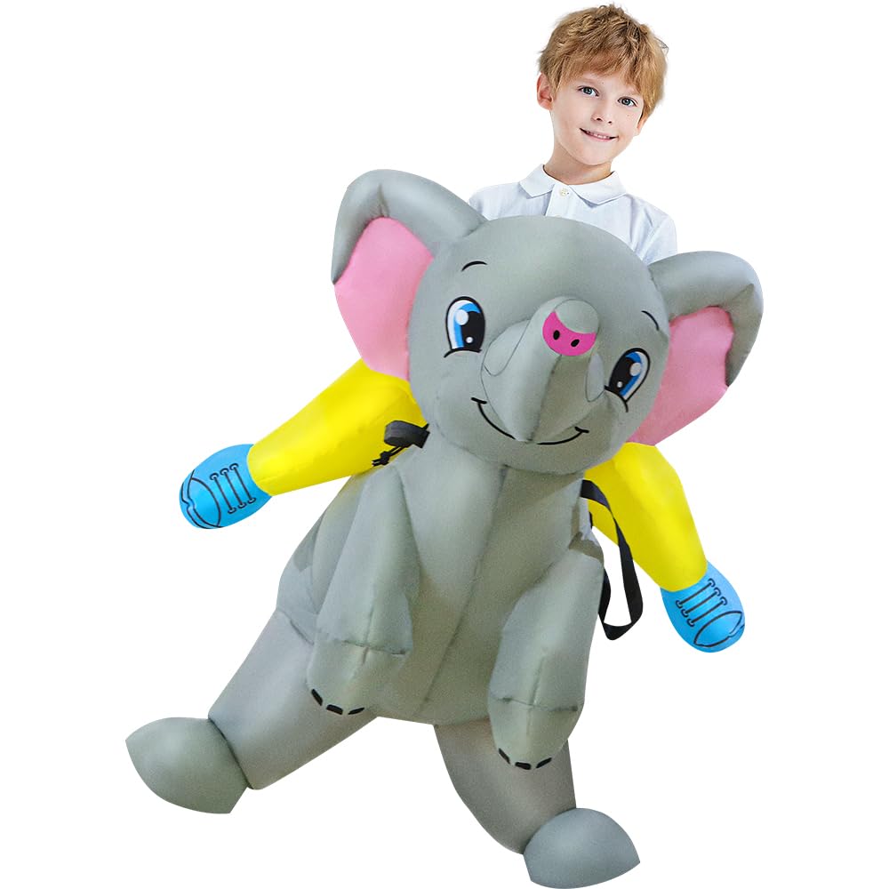 KOOY Inflatable Kids Ride On Elephant Costume - Blow Up Costume for Boy & Girl - Halloween