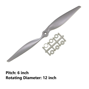 TOP-VIGOR 2pcs CW RC Propellers 1260 12 x 6 Inch 2-Vane RC Vehicle Propellers Replacement for RC Airplane with Adapter Rings Nyl