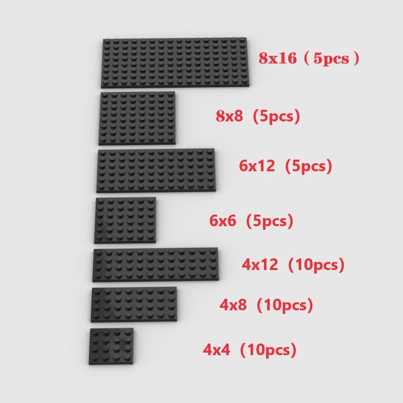 Classic Building Plate Assortment Pack, 50Pcs Black Bulk Plates With 7 Size Building Plate Base Plate, Compatible With Lego Part