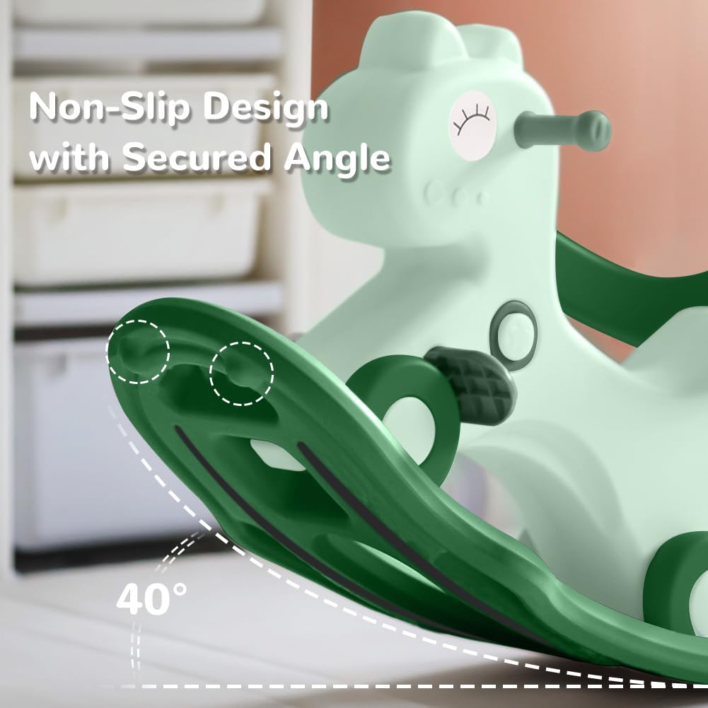 4 In 1 Rocking Horse For Toddlers 1-3 Years Old, Balance Bike Ride On Toys With Push Handle, Backrest And Balance Board For Baby Girl And Boy, Unicorn Kids Riding Birthday (Green)