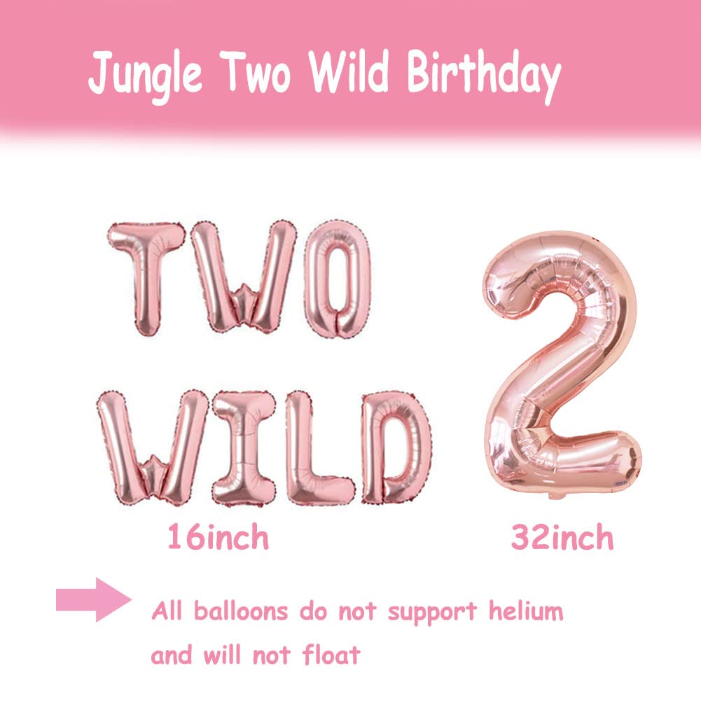 Two Wild Birthday Party Decorations, Jungle Themed Secend Girl Birthday Party Supplies Set Cute Animals Head Balloons And Two Wi