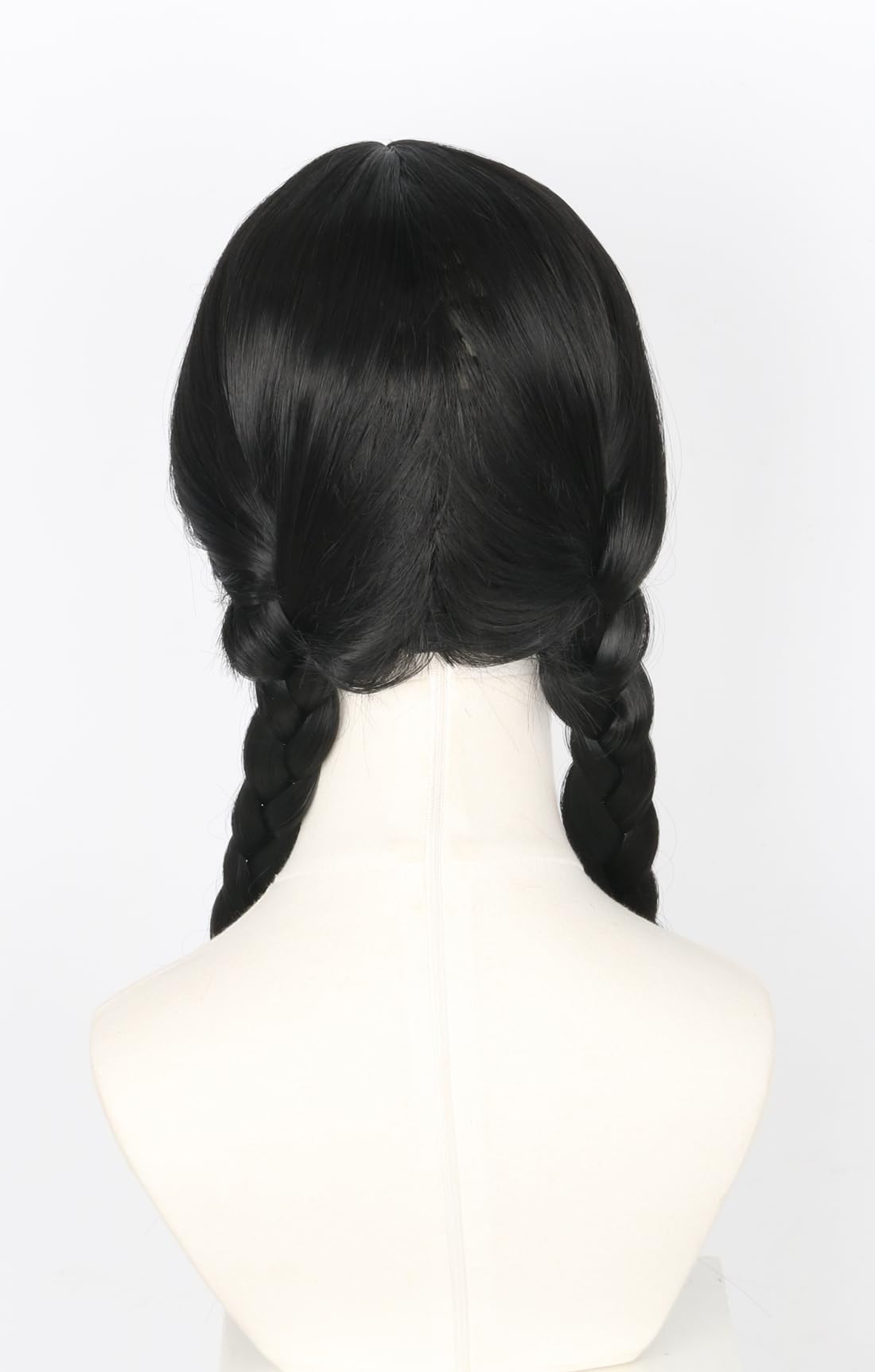 Topcosplay Kids Girls Wednesday Wig Black Long Straight With 2 Braids Halloween Costume Wigs