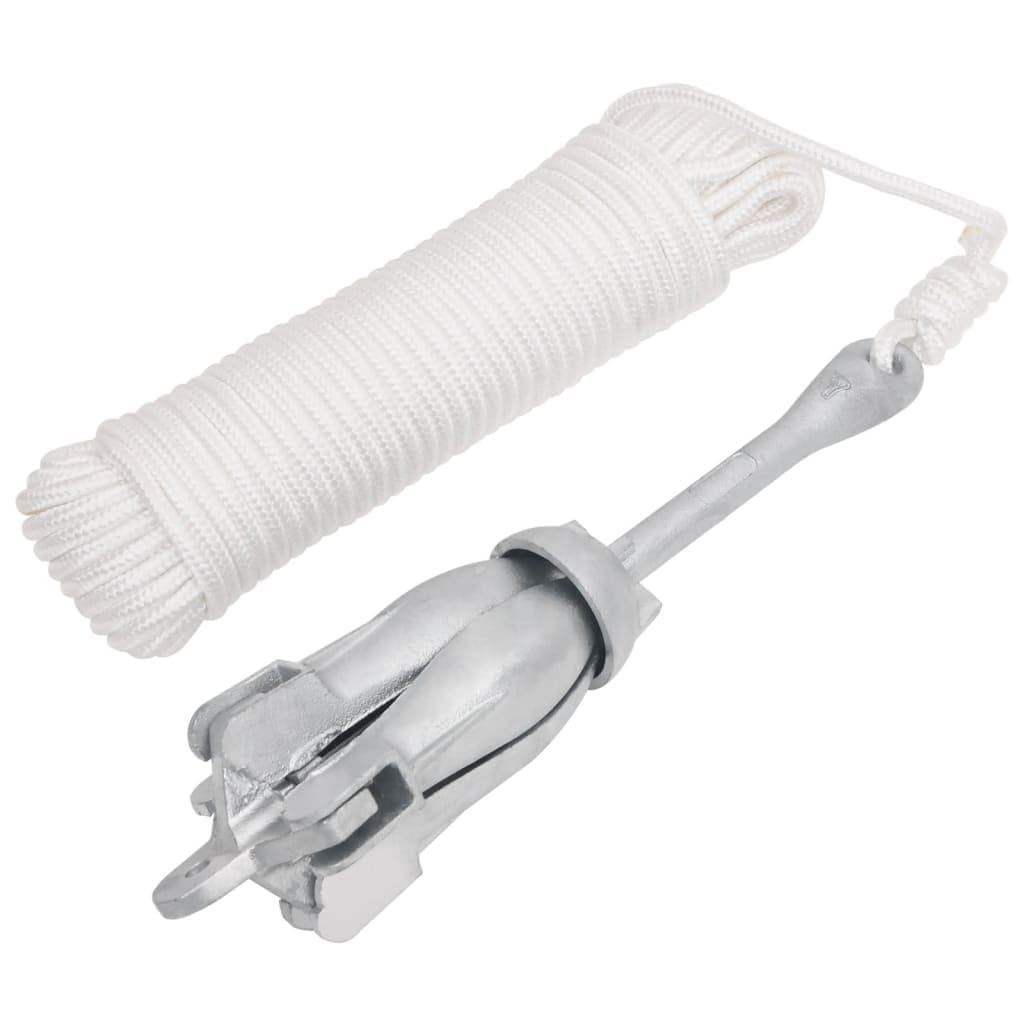 vidaXL Compact Folding 8.8 lb Anchor with 98.4 Polypropylene Rope - Malleable Iron 4-Claw Grapnel - Versatile & Durable, Ideal
