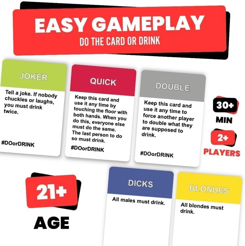 Do or Drink Drinking Card Games for mature-themeds - Fun mature-themed Games for Game Night & Parties - 21st Birthday Gift & Bachelorette Party Games with 350 Cards & 175 Challenges That Will Get You Drinking