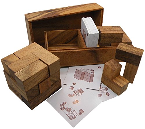 Double Soma Cube With Playing Cards - Wooden Puzzle Game Brain Teaser