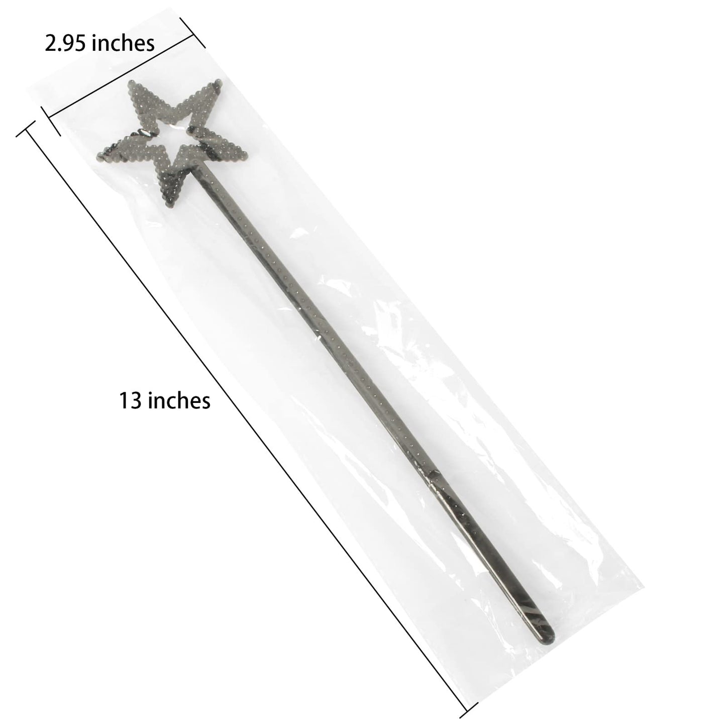 Qeuly Star Wand Black Fairy Wand 13 Inches Angel Wand Star Magic Princess Wands Plating Silver Star Stick (Black)