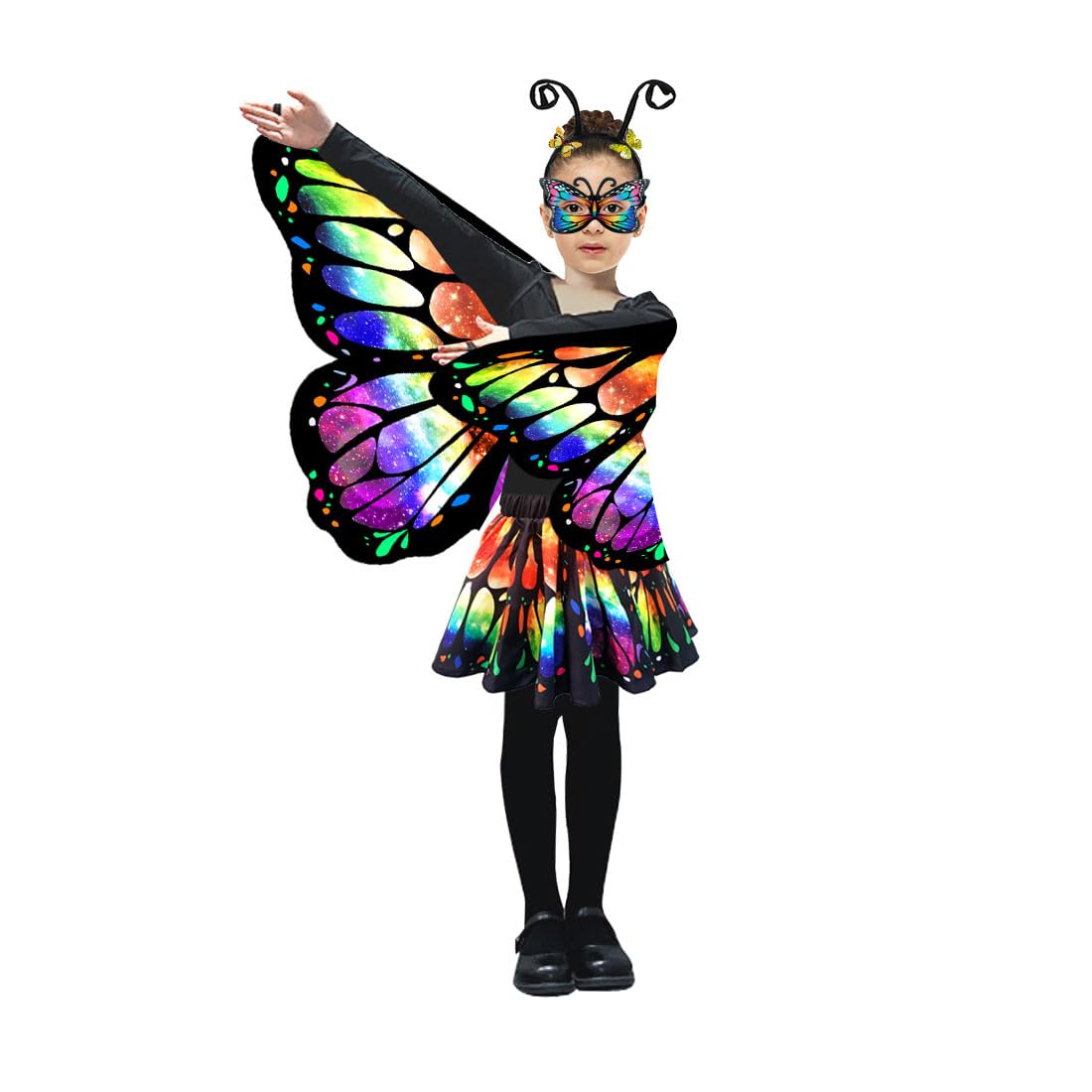 Jackcell Butterfly Wings Costumes for Girls - Double Sided Butterfly Cape Halloween Costume with Fairy Skirt for kids, Fairy Win
