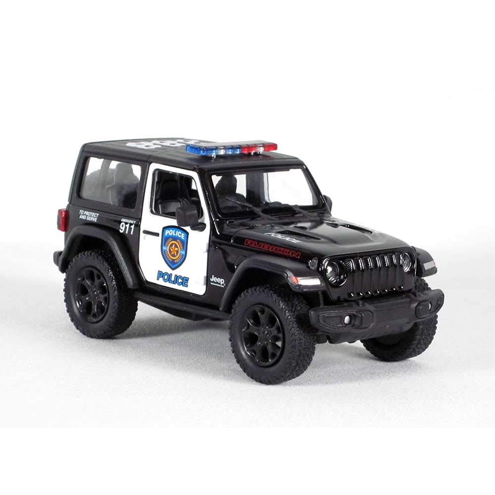 KiNSMART 5" Die-cast Jeep Wrangler Rubicon Police Edition Model 5412 - Black/White Plastic