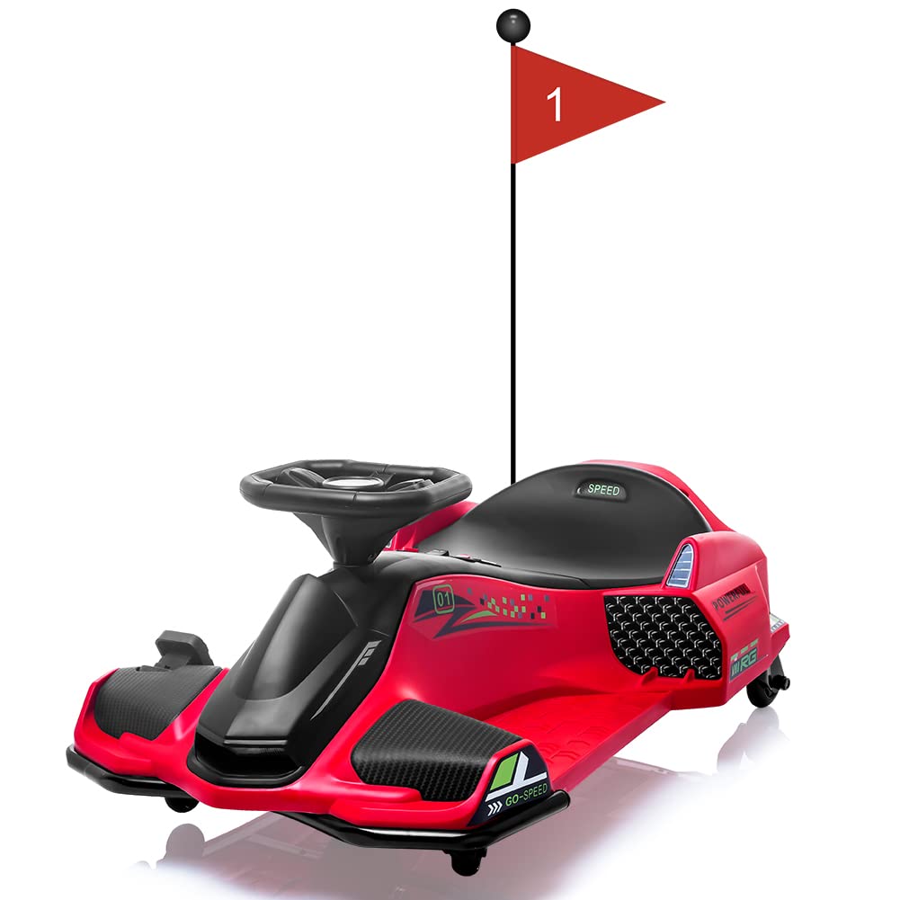 24V Kids Ride On Drift Car For Kids, Electric Drifting Go-Kart Up To 7.5 Mph Variable Speed, Built-In Music,Colorful Led Light,U