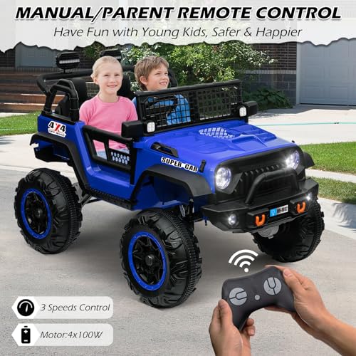 OTTARO 24V 4WD/2WD Switchable Ride on Cars, 2 Seater Kids Electric Vehicle Truck with 20 Inch Seater, 4x100W Motors, 4 Shock Abs