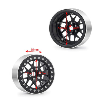 4Pcs 2.2'' Rc Aluminum Beadlock Wheels W/Hubs For 1/10 Rc Axial Wraith Rr10 Yeti Scx10 D90 Trx4 Cc01 (Black)