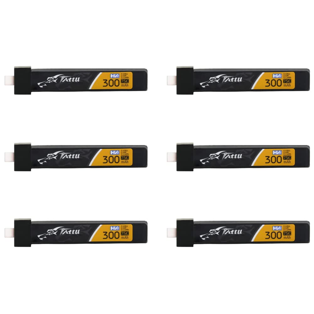 Sologood Tattu 6Pcs Bt2.0 300Mah 1S Battery 3.8V 75C Fpv Lipo Battery For Fpv Tiny Whoop 1S Brushless Whoop Drone