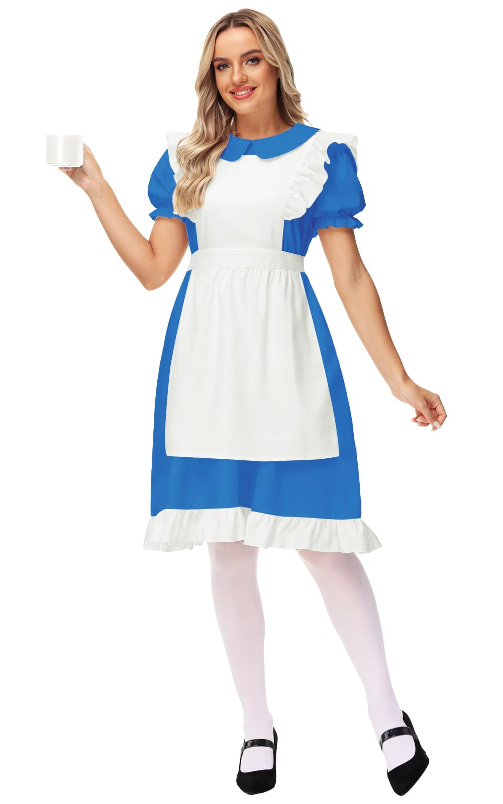 Alice In Wonderland Costume Women Cosplay Elastic Waist White Apron French Maid Dress Xl