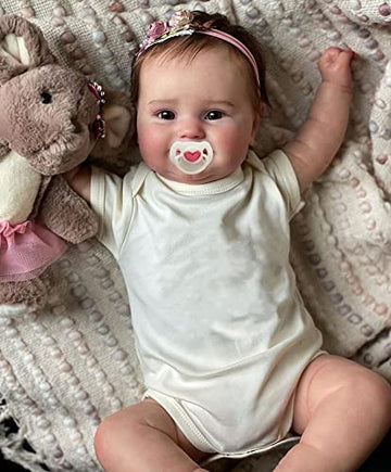 Icradle 20Inch50Cm Reborn Baby Dolls Silicone Vinyl Full Body Realistic Newborn Toddler Doll With Brown Hair Anatomically Correct Washable Toy For Age3+