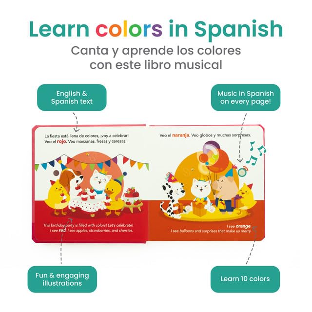 Binibi Spanish Musical Book Colors At The Birthday Party | Spanish Learning For Kids | Bilingual Children'S Book | Bilingual Book For Babies & Toddlers 1-3 | Libro En Español Para Bebés