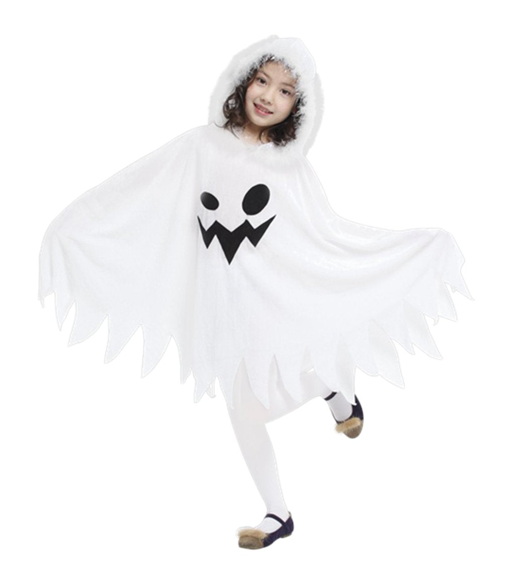Brcus Kids White Ghost Halloween Cloak Costumes Toddlers Elf Cape Cosplay Role Play 7-9 Years