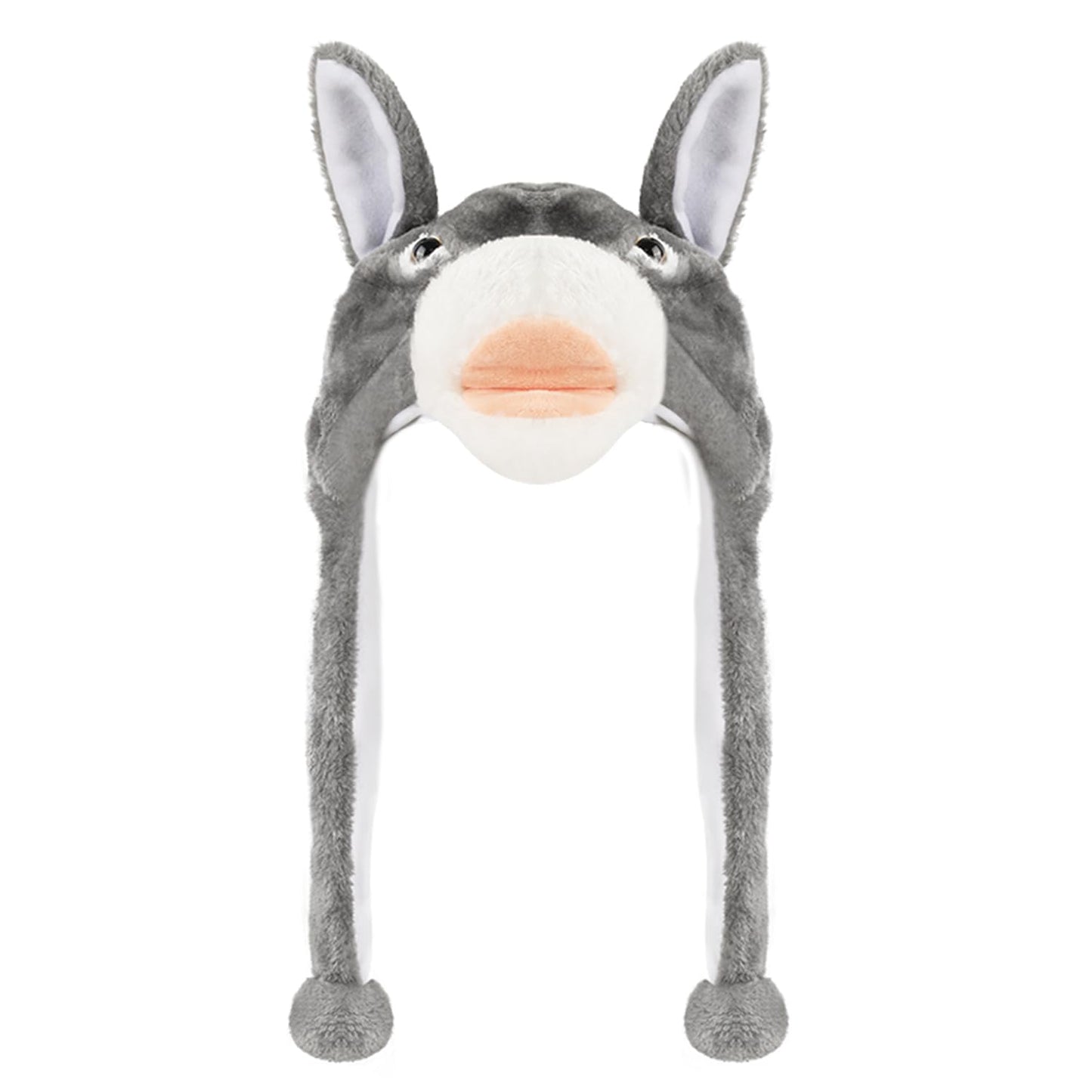 Funny Plush Animal Hat With Ear Flaps, Soft Fleece Hats Cute Bunny Cap For Kids Women Girls Cosplay Party (Donkey) Multi-Colored