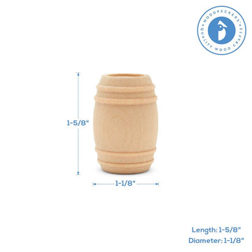 Wooden Pickle Barrel 1-5/8 Inch, Pack of 25, Small Unfinished Cargo Drums, Perfect for Miniatures, Scale Models, Mini Train Maki