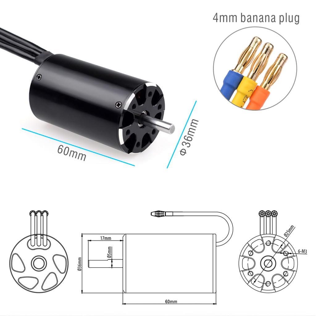 KingVal Replacement 3660 1800KV Brushless Motor Shaft 5mm with Water Cooling Jacket Unit Compatible with RC Boat