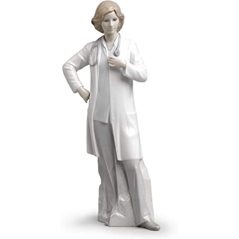 LLADR Glossy Porcelain Female Doctor Figurine. Decorative Porcelain Woman Figure.