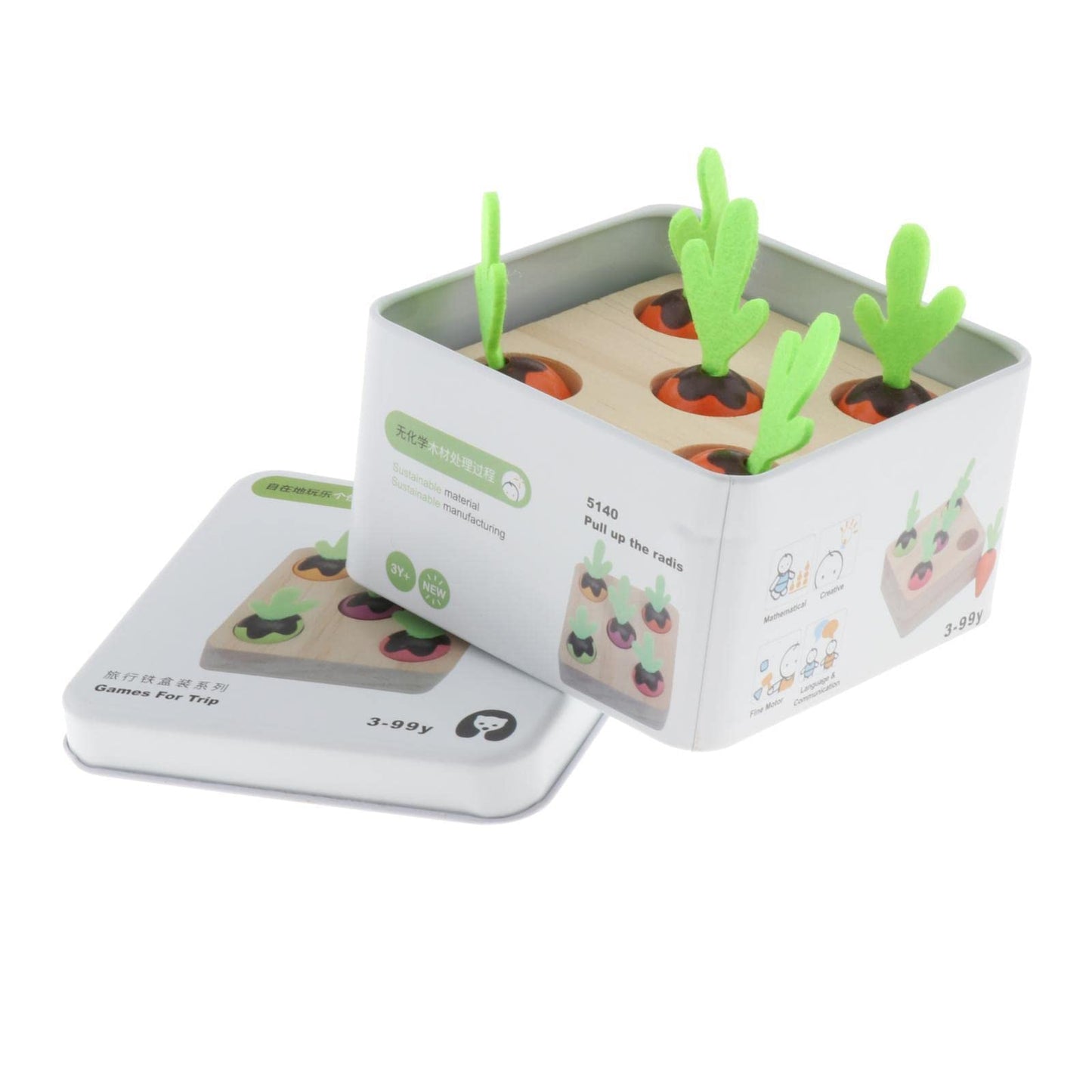 Ilsmysutra Wooden Geometry Block Game Toy Montessori Educational Toy Pull Up The Radish|Toys For Baby|Developmental Baby Toys