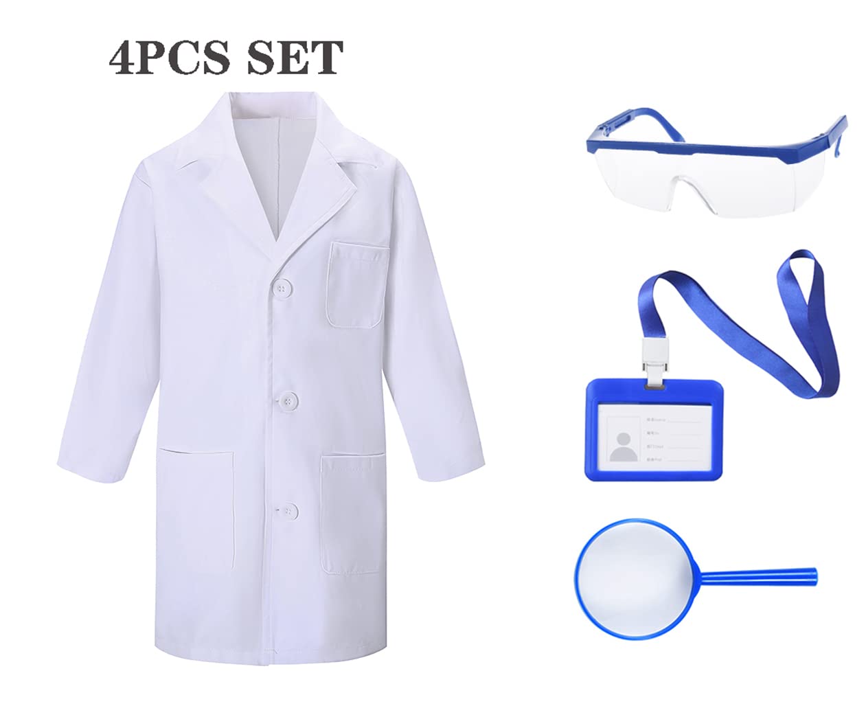 Togrop 4Pcs Doctor Scientist Lab Costume For Kids Role Play Thick White Coat Birthday Party Gift 8-9 Years