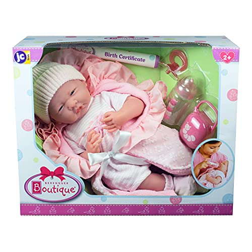 15.5' Realistic Soft Body La Newborn Doll | Jc Toys - Berenguer Boutique | 8 Piece Gift Set With Bottle, Pacifier & Accessories | Pink | Ages 2+