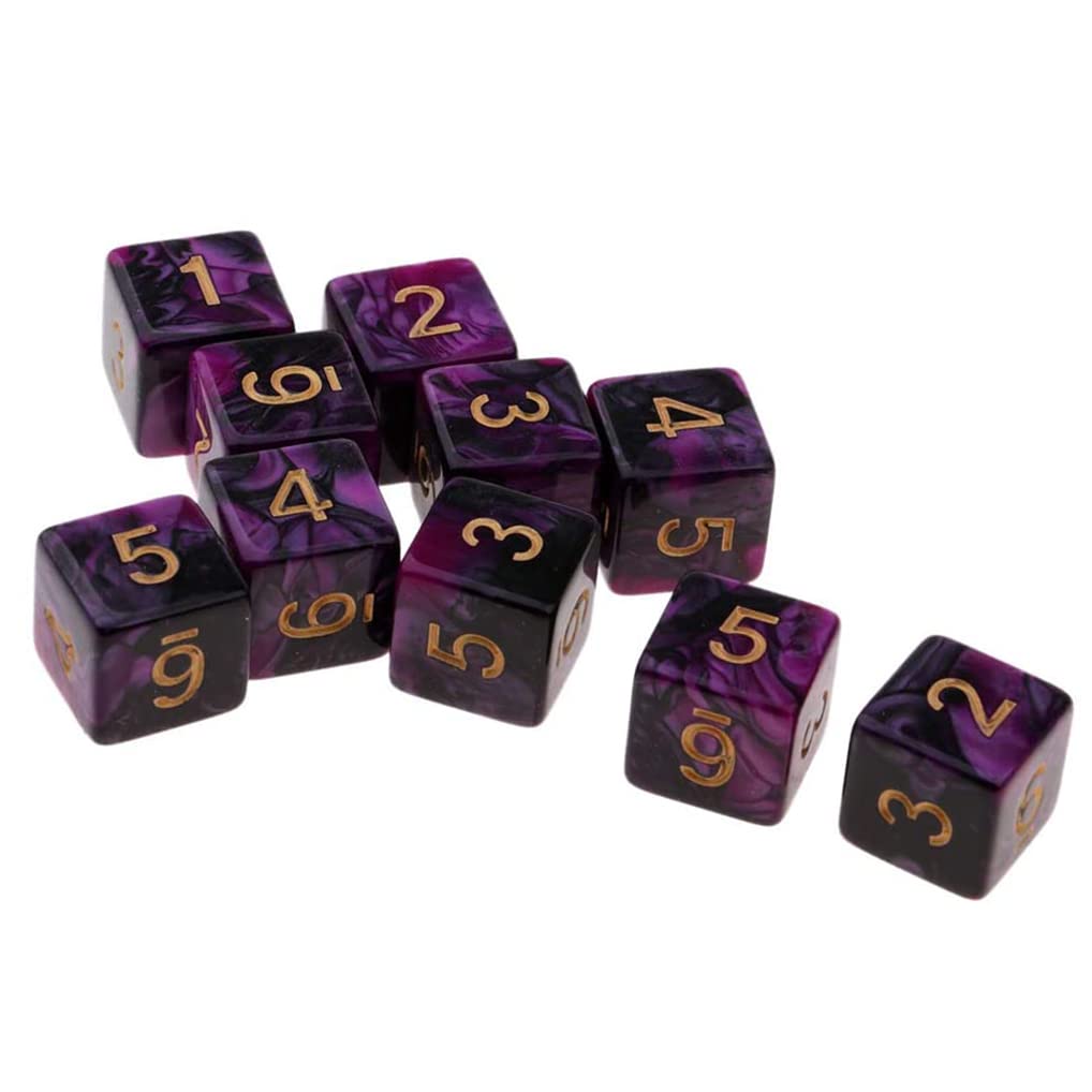 Yiotfandoll 10Pcs Polyhedral Dice - D6 Acrylic 16Mm 6 Sided Double Color Game Dice For Rpg, Mtg, Dnd, Table Games (Purple Black)