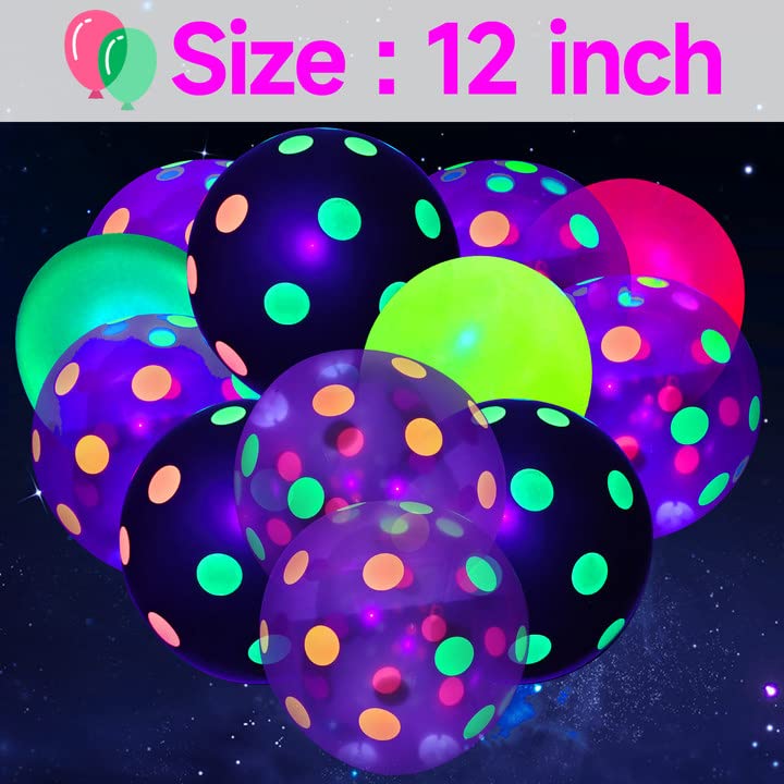 90 Pcs Uv Neon Balloons,Neon Polka Dot Glow Party Balloons Uv Black Light Balloons Glow In The Dark For Birthday Decorations Wed
