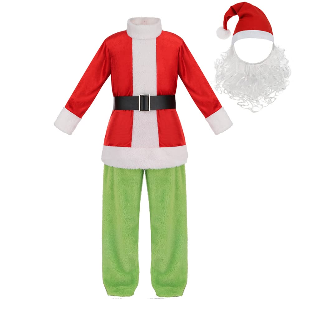 Yolsun Christmas Green Monster Costume For Kids Halloween Furry Elf Cosplay Outfit Dress Up