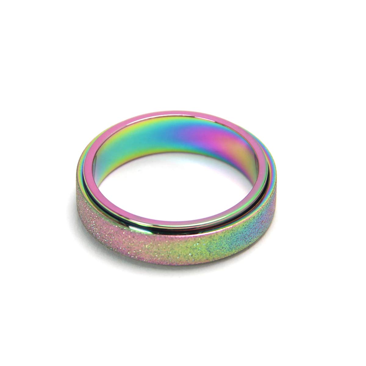 Anxiety Ring For Women Fidget Spinner Ring Fidget Toys Adults Titanium Stainless Steel Thumb Ring 6Mm Wide Rainbow Size 9