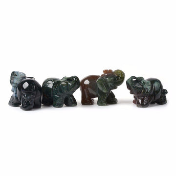 Carved Greenish Indian Agate Gemstone Elephant Healing Guardian Statue Figurine Crafts 2 Inch
