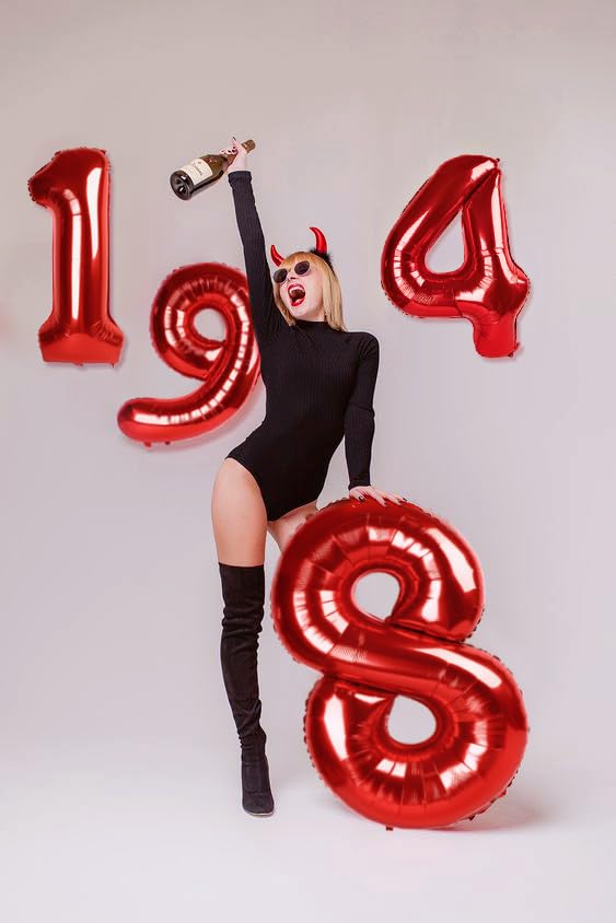 40 Inch Red 1 Balloon For First Birthday, Red One 1St Number Balloon Birthday Decorations, For Spiderman Micky Mouse Mario Birth