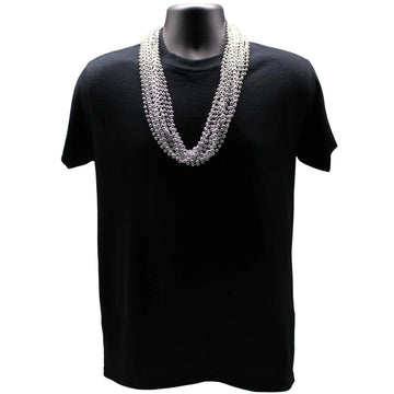 Mardi Gras Spot 33 Inch 07mm Round Metallic Silver Mardi Gras Beads-6 Dozen (72 Necklaces)